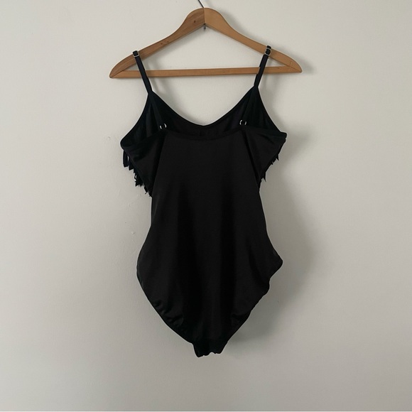 Magic Suit Black Fringe Ruched Shaping One Piece Swimsuit Size 6 - Picture 2 of 4